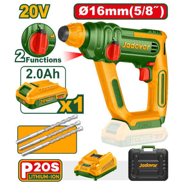 Rotomartillo SDSp 1.5J + Acc. 1x Bat 20V 2Ah (M) Jadever JDLM1B162