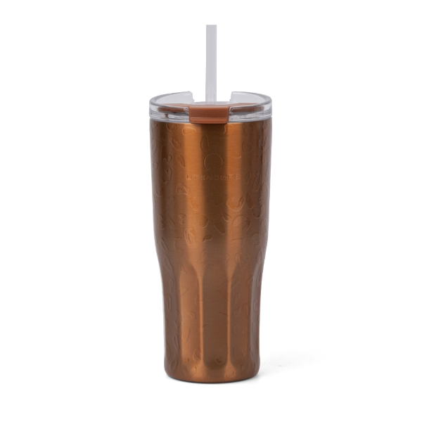 Vaso Antiderrame 600ml. Con pajita Leopardo Dorado. Utendors DA-031S-CAMG