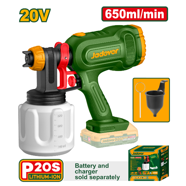 Pistola de Pintar 650ml/min 20V + Acc. Sin Bateria. Jadever JDSU3066