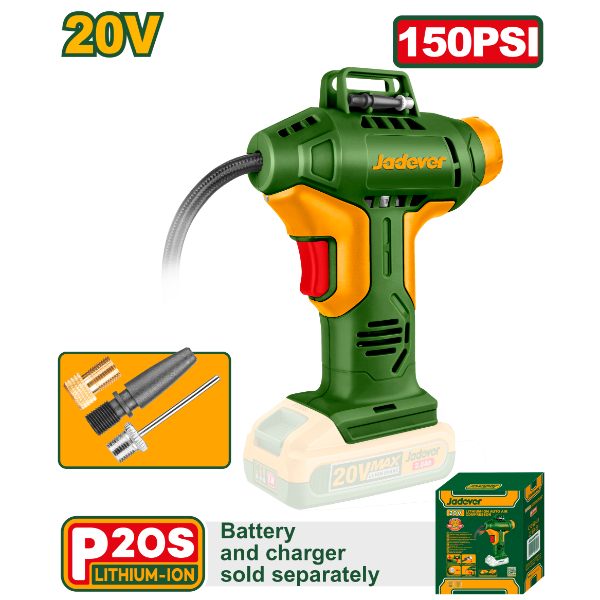 Inflador Inalambrico 150Psi. 20V. Sin Bat. Jadever Caja JDLN2520