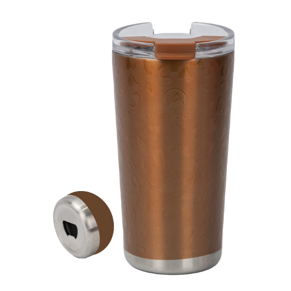 Vaso Termico 475ml. TH Leopardo Dorado. (Abridor) Utendors DA-532-LPG