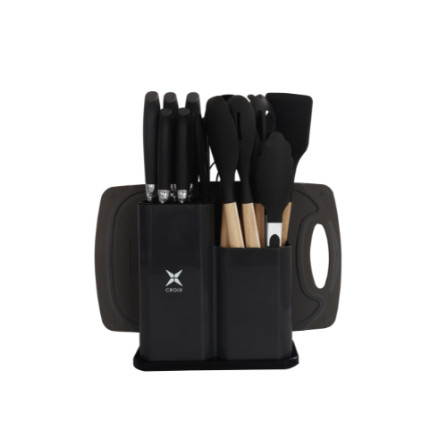 Set de Utensilios 19pcs Redondo Croix Silicona+Madera Negro