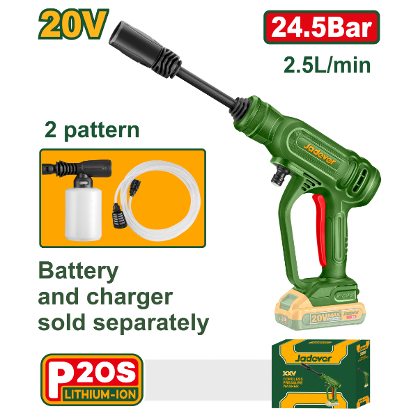Hidrolavadora inalambrica 25Bar 20V. Sin Bat. Jadever Caja JDQX0120