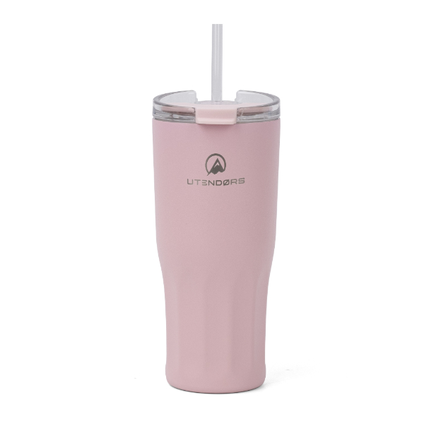 Vaso Antiderrame 600ml. Con pajita PE Rosado. Utendors DA-031S-PSP