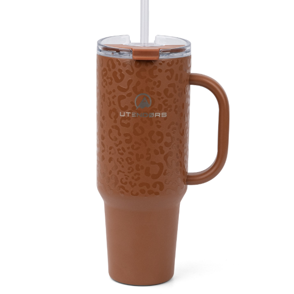 Vaso Tumbler 1.2Lt. Con pajita Leopardo Dorado. Utendors DA-111S-CAMG
