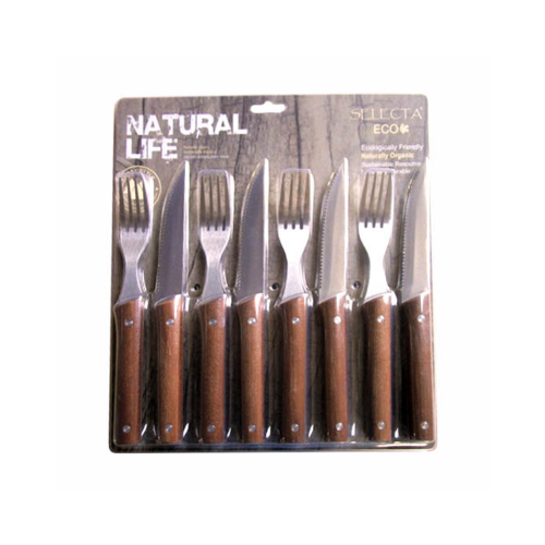 Set 8pcs Cuchillo 11cm/Tenedor Carne 10cm Madera