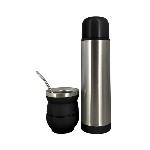 Set Mate con Bombilla y Termo 500ml Negro Selecta