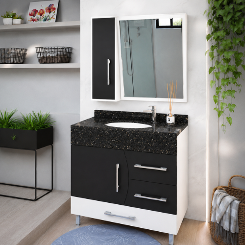 Set Armario para Baño Athina 80 cm con Granito Negro
