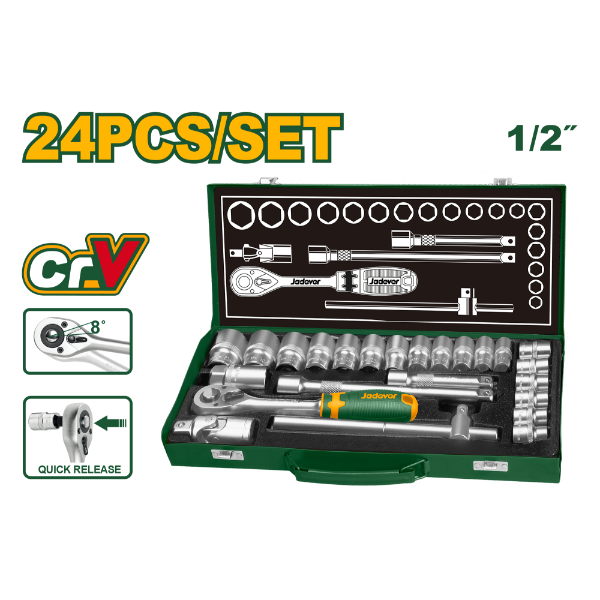 Juego Llave tubo CrV 1/2" 24pzs (10-32mm) Jadever Maletin JDST2L24