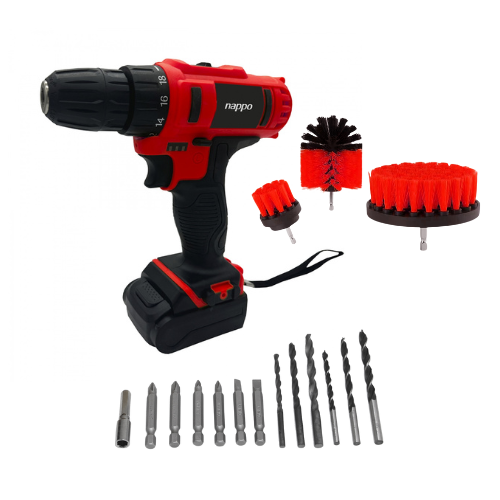 Kit Taladro Atornillador Inalámbrico Nappo con Cepillos Nhk-184