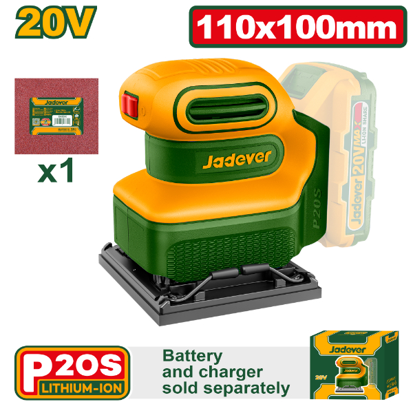 Lijadora Inalambrica 20V (11x10cm). Sin Bat. Jadever Caja JDRAP5010