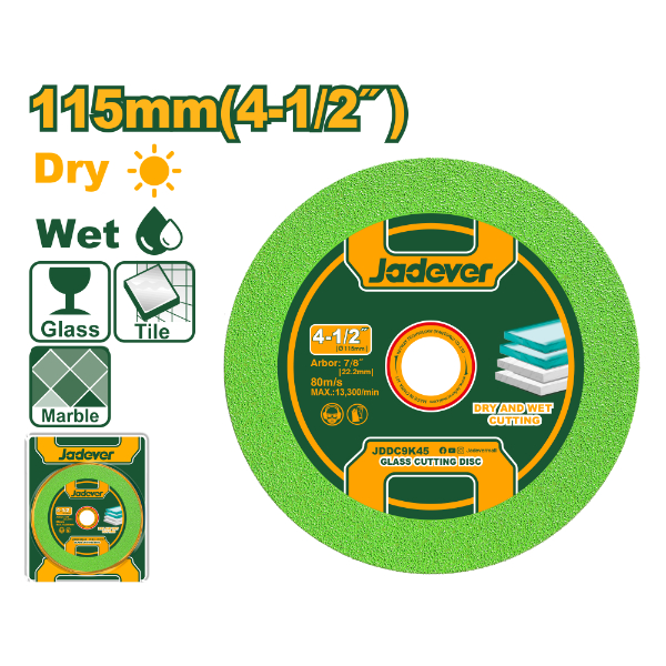Disco Corte de Vidrio / Piedra 115mm (22.2 / 20mm) Jadever Blister JDDC9K45