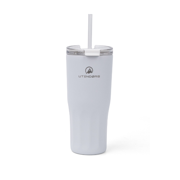 Vaso Antiderrame 600ml. Con pajita PE Blanco. Utendors DA-031S-PWT