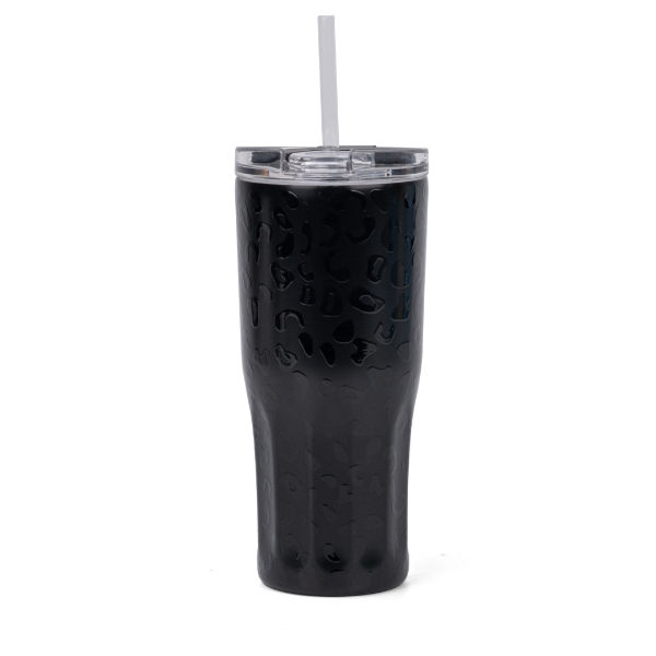 Vaso Antiderrame 600ml. Con pajita Leopardo Negro. Utendors DA-031S-CAMB