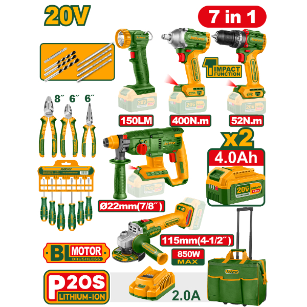 Combo Power Tools 7 en 1 + 2x Bat 20V 4Ah (M) Jadever JDCK20792