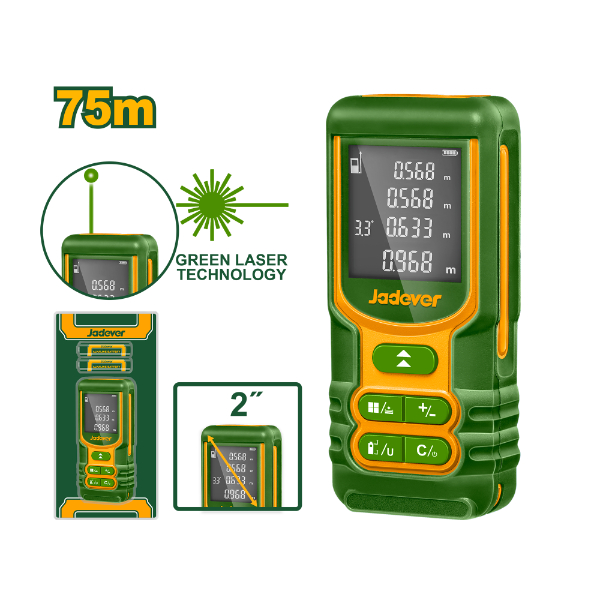 Medidor de distancia laser verde (0.05 - 75m) Jadever Caja JDDL15267