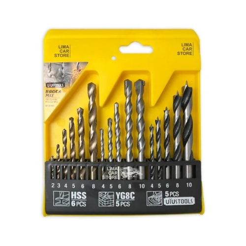 Set Brocas 16pz Para Taladro De Madera Metal Concreto Uyustools
