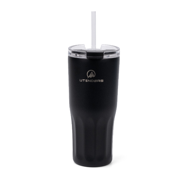 Vaso Antiderrame 600ml. Con pajita PE Negro. Utendors DA-031S-PBL