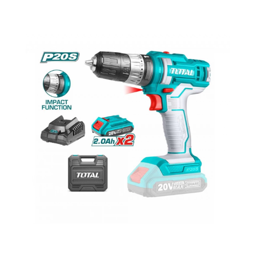 Taladro Percutor y atornillador 20v 2 Baterias - Total Tidli201452