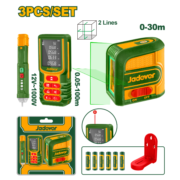 Combo Detector + Nivel + Medidor laser 3pzas. Jadever Blister JDLDK5903