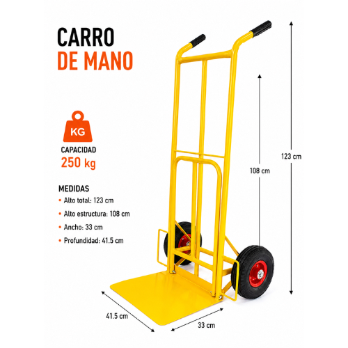 Carro de Mano Industrial 250 kg | Alta Resistencia para Cargas Pesadas