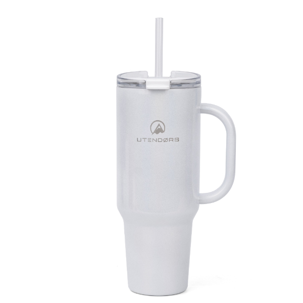 Vaso Tumbler 1.2Lt. Con pajita Reflectivo Blanco. Utendors DA-111S-IRW
