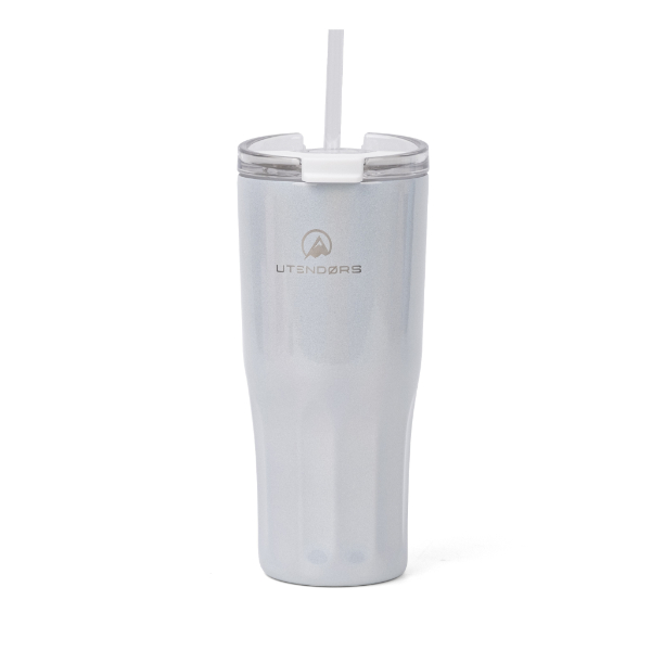 Vaso Antiderrame 600ml. Con pajita Reflectivo Blanco. Utendors DA-031S-IRW