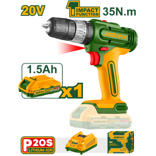 Taladro Atornillador 20v 10mm Jadever Jdcdp521