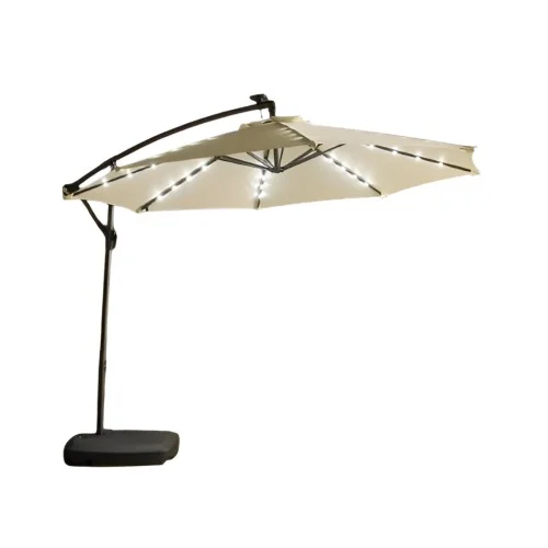 Sombrilla de Jardín Colgante Redonda 3m Beige con Luces Led