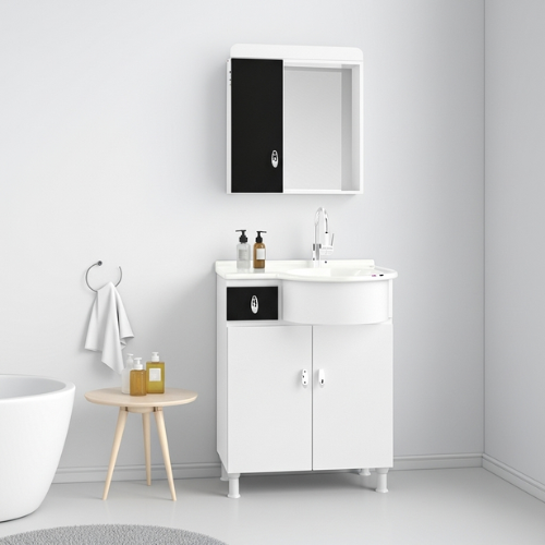 Kit Armario Para Baño KS 65Cm Blanco/Negro